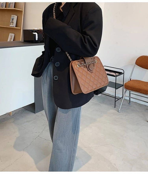 Argyle Pu Leather Flap Crossbody Shoulder Bag